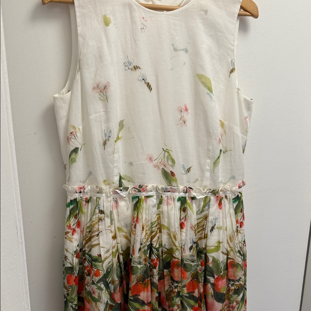 RED Valentino One Shoulder Floral Dress - White and Green
